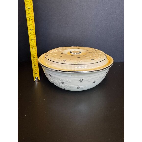 Vintage Homer Laughlin Oven Serve Casserole With Lid Platinum Stars Embossed Pat - Picture 12 of 14